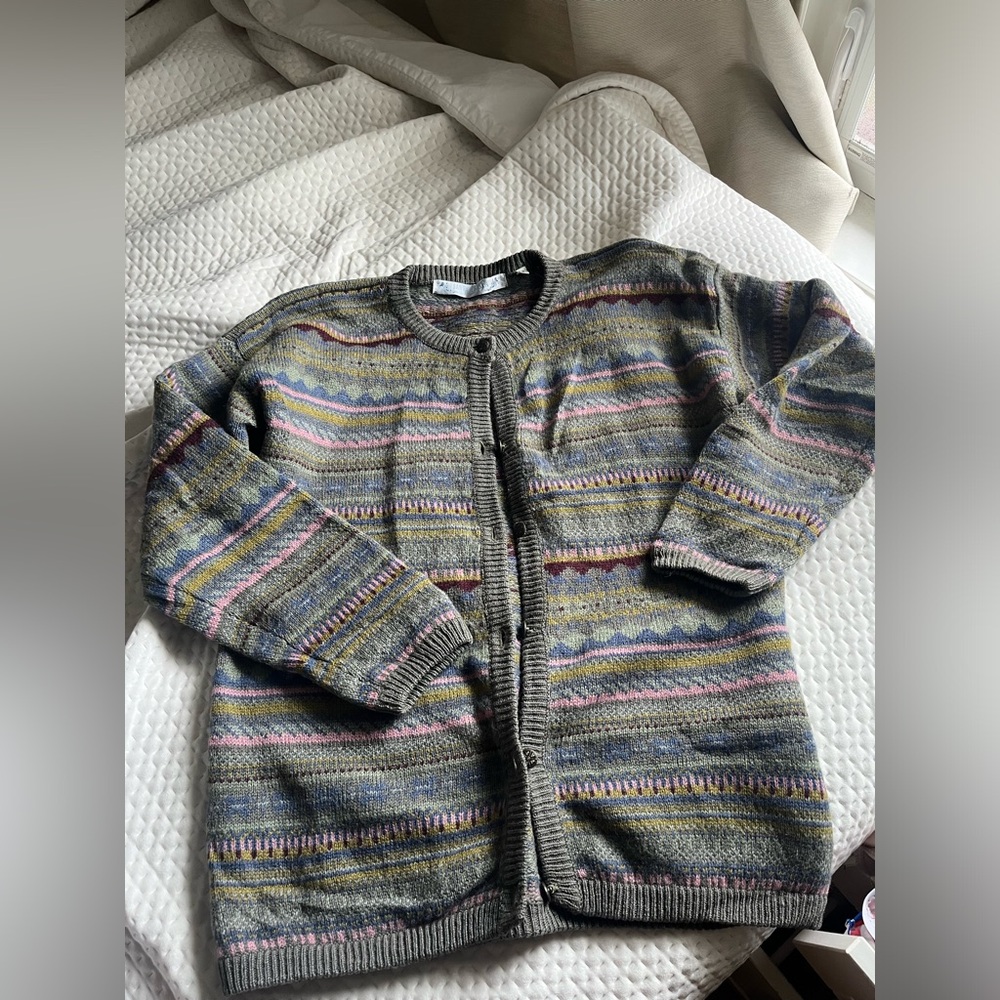 VINTAGE santa barbara Wool Cool Tones Cottagecore Knit Cardigan Size Medium